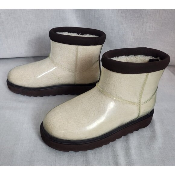 Koolaburra by UGG Ankle Boots Women Clear Waterproof Faux Fur Size 8 Brown Trim - Picture 2 of 9